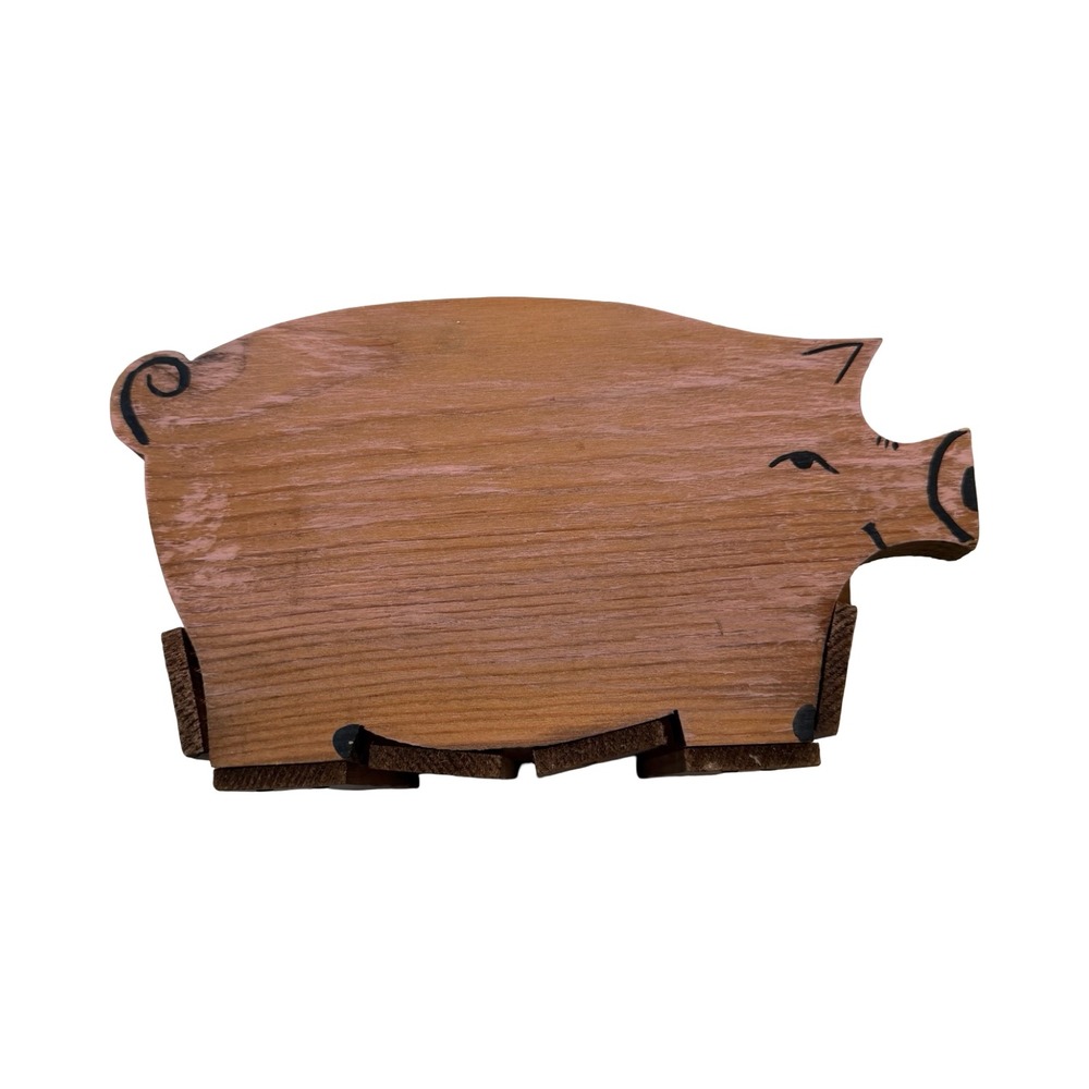 Vintage Handmade Wooden Pig Napkin/Paper Plate Holder Farmhouse Kitchen Décor